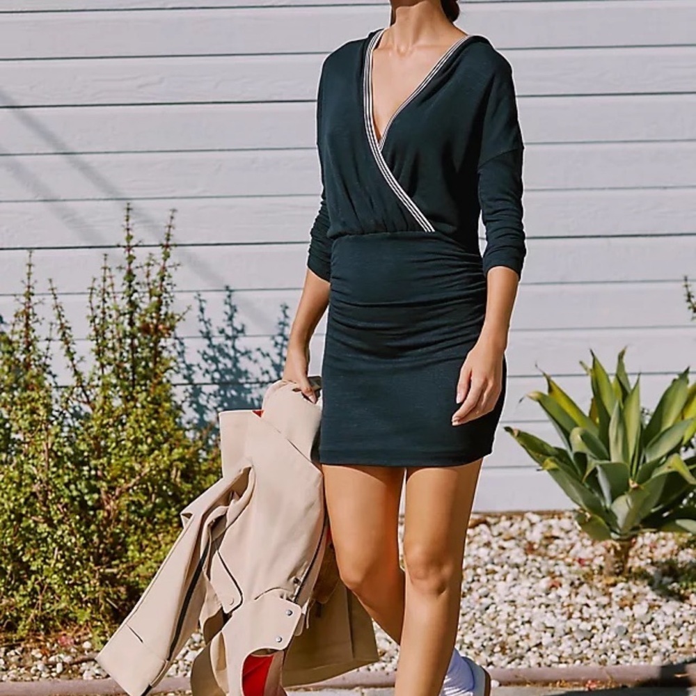 New Daily Practice Anthropologie XS Long-Sleeve Ruched Hoodie Mini Dress